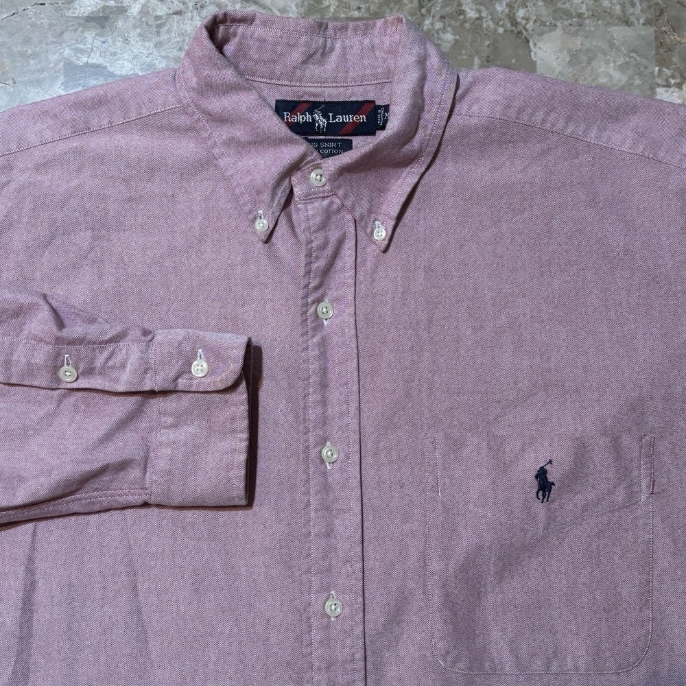 Polo Ralph Lauren Shirt Mens Medium Pink Big Shirt Long Sleeve Oxford 90s